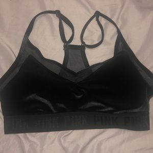 Black velvet PINK sports bra. Lightly lined.